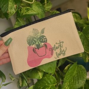 Hand-Made Plant lady Make up bag / zip-up bag/ small bag / cosmetic bag